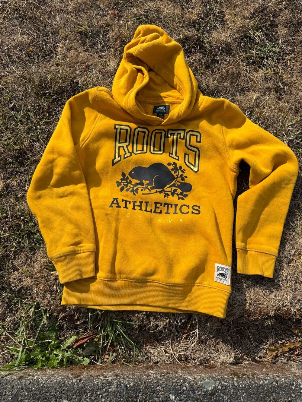 Roots Kids Yellow Hoodie with Athletics Beavertail Logo